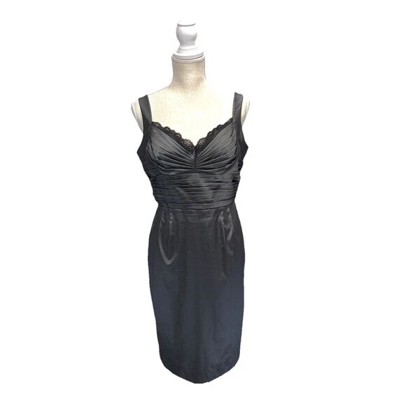 Adrianna Papell Women Sheath Cocktail Dress 12P Gray Ruched Bodice Lace Trim - Picture 9 of 15